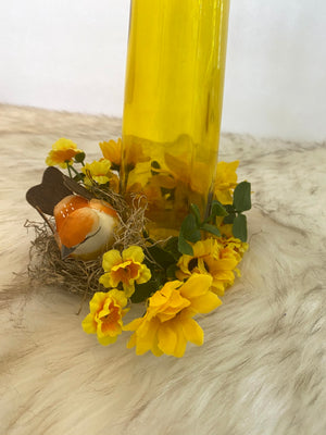 Three Piece Yellow Vase & Candle Glassware Set