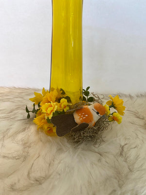 Three Piece Yellow Vase & Candle Glassware Set