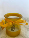Three Piece Yellow Vase & Candle Glassware Set