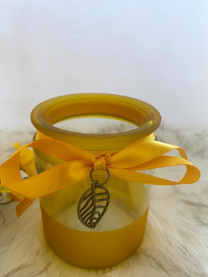 Three Piece Yellow Vase & Candle Glassware Set