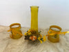 Three Piece Yellow Vase & Candle Glassware Set