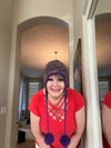 Multi-Colored Purple & Turquoise Hand Crocheted Ear Flap Hat w/ Pom Poms w/ Matching Scarf