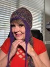 Multi-Colored Purple & Turquoise Hand Crocheted Ear Flap Hat w/ Pom Poms w/ Matching Scarf