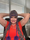 Multi-Colored Purple & Turquoise Hand Crocheted Ear Flap Hat w/ Pom Poms w/ Matching Scarf