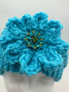 Turquoise Beanie w/ Rosette w/ Turquoise & Green Jeweled Embellishment