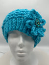Turquoise Beanie w/ Rosette w/ Turquoise & Green Jeweled Embellishment