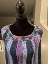 Multi-Colored Blue & Lavender Hand Knitted Poncho w/ Fringe