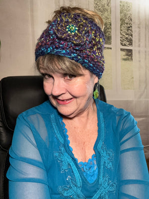 Hand Crocheted Headband w/ Rhinestone Embellishment