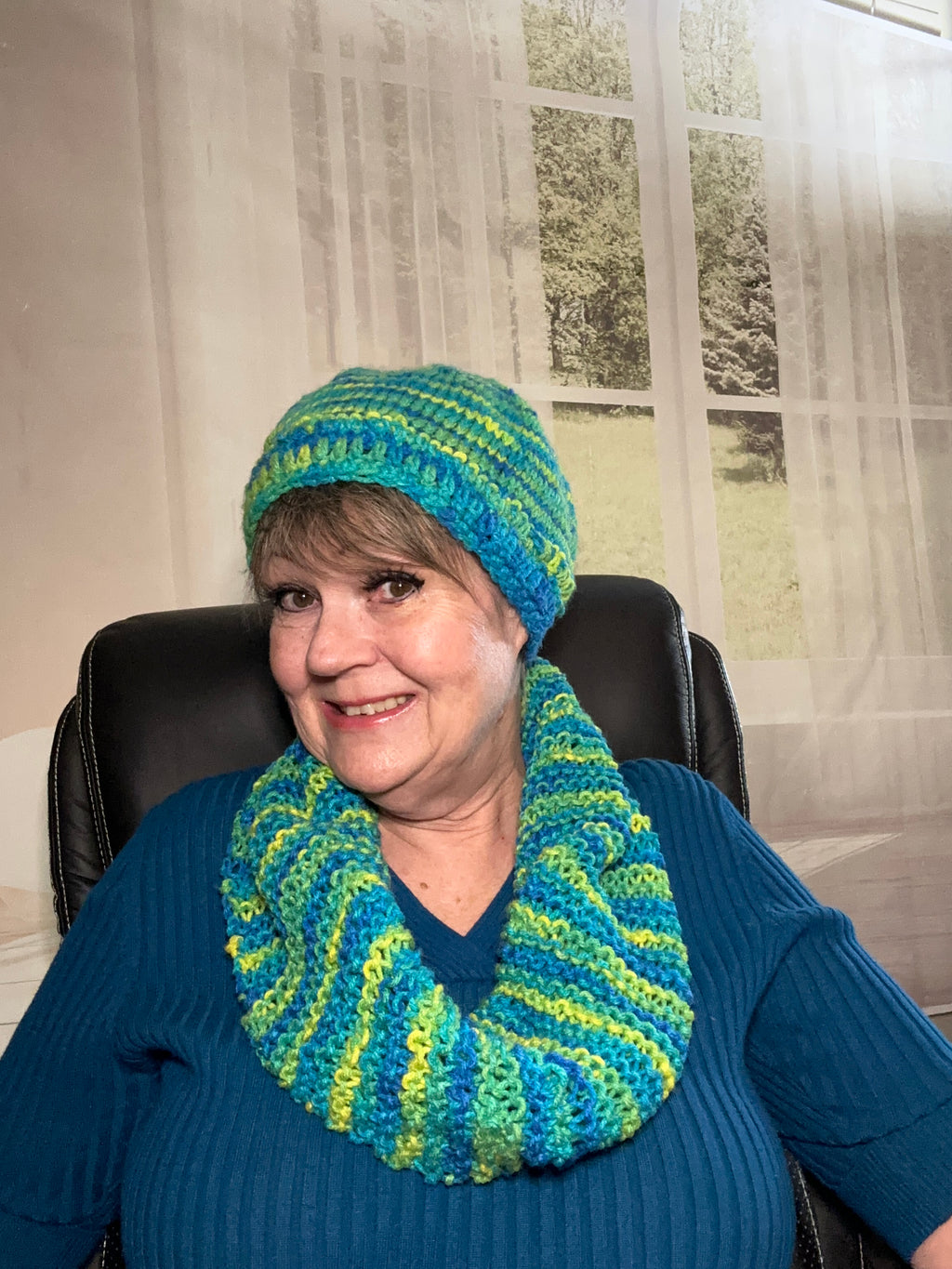 Hand Knitted Infinity Scarf & Hand Crocheted Beanie
