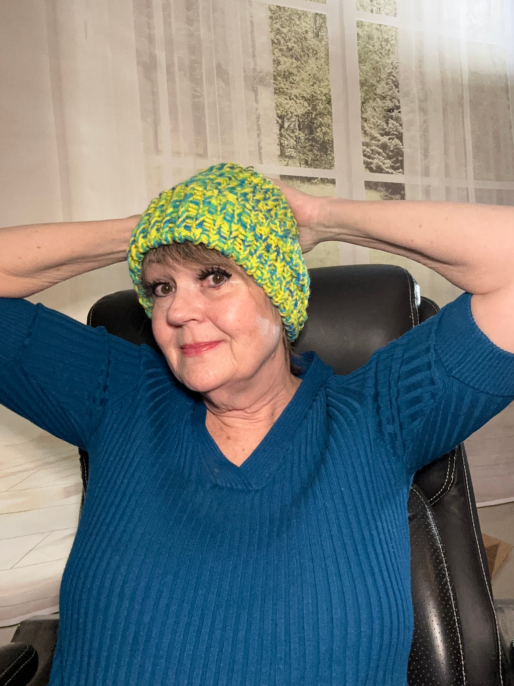Turquoise, Yellow & Lime Green Loom Generated Beanie