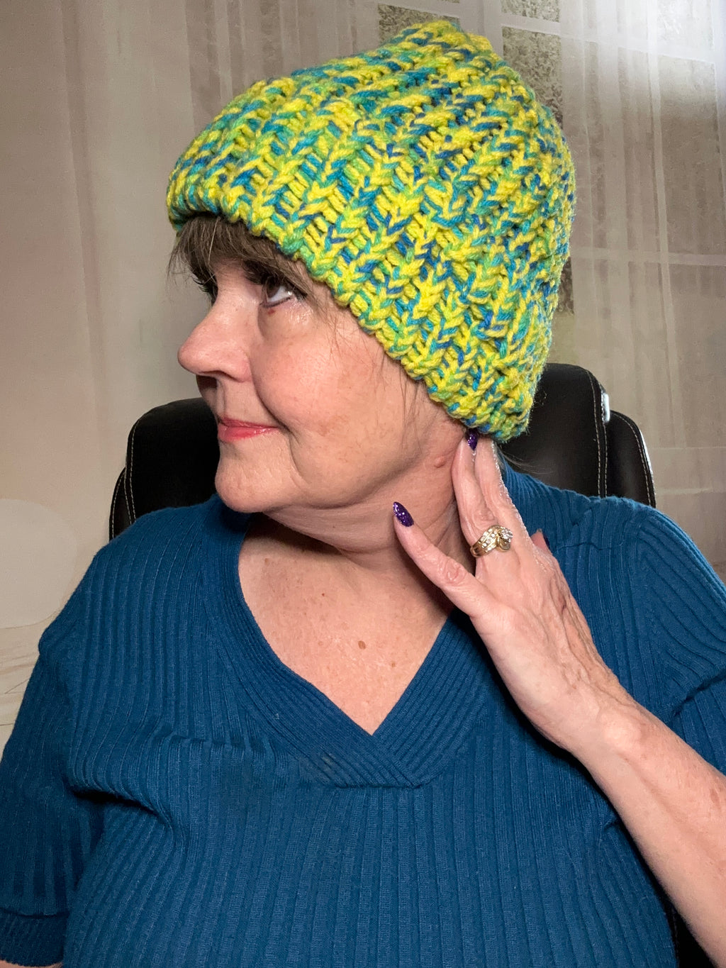 Turquoise, Yellow & Lime Green Loom Generated Beanie