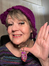 Purple Hand Crocheted Scalloped Beanie w/ Rosette & Bling