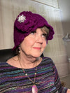 Purple Hand Crocheted Scalloped Beanie w/ Rosette & Bling