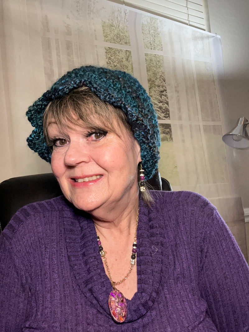 Sapphire Blue & Purple Scalloped Beanie