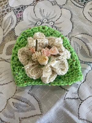 Lime Green Hand Crocheted Preemie Baby Beanie