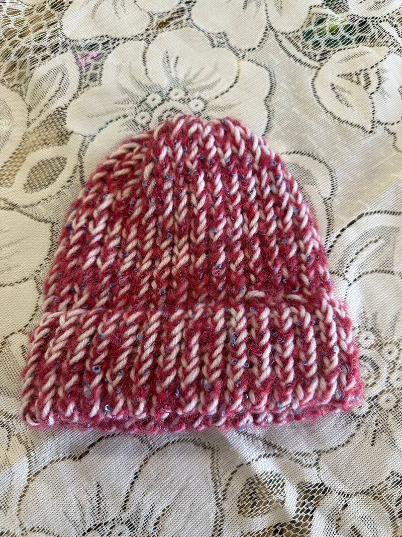 Pink & White Loom Generated Beanie